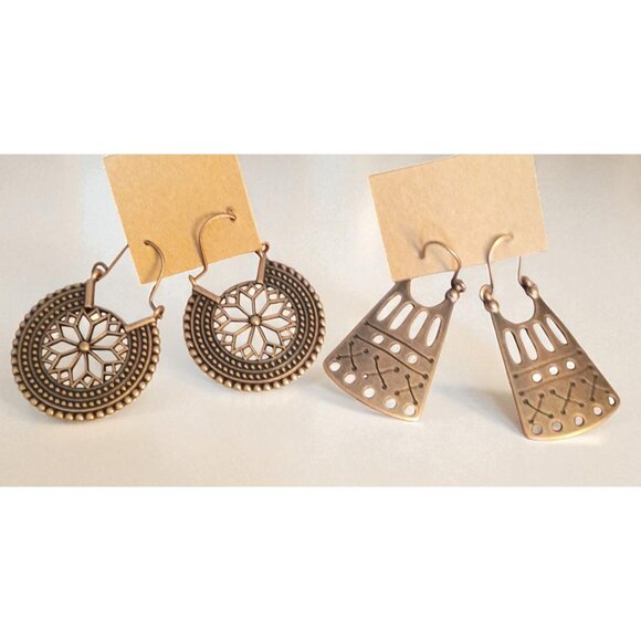 2 Pairs Boho Vintage Style Alloy Geometric Earrings Women’s Jewelry Gift Box - Picture 1 of 6